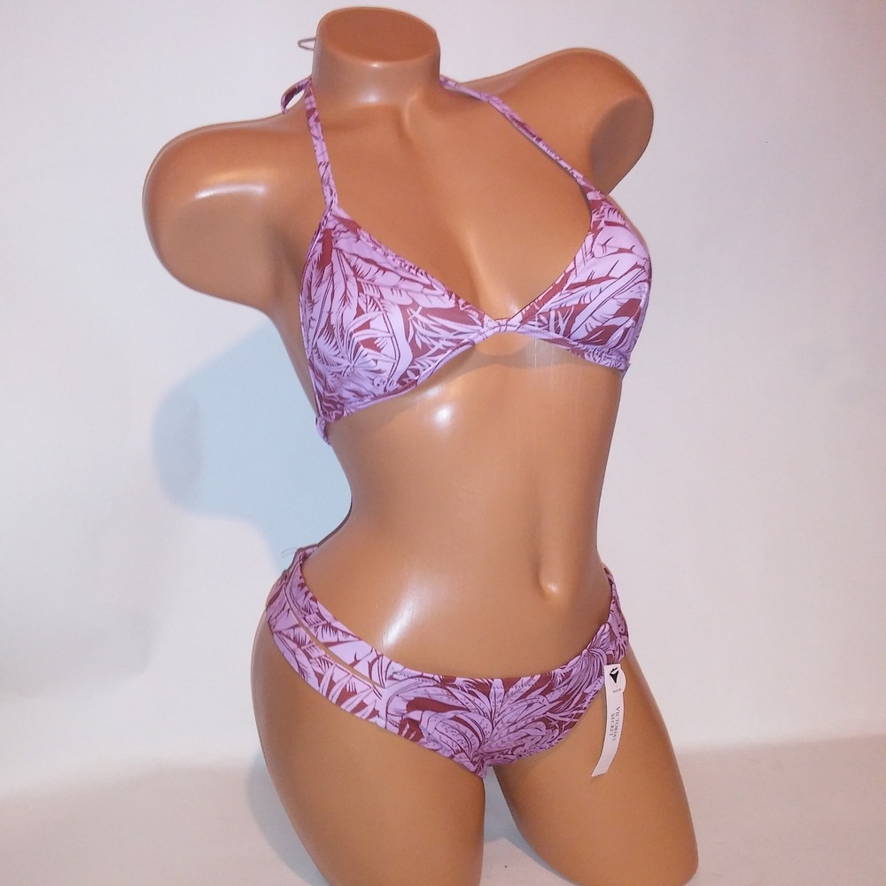 Victoria Secret Swim Bikini Medium Top & Bottom Purple Ginger Triangle Brazilian